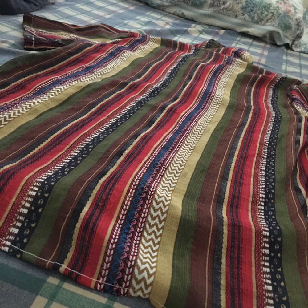Dark red color stripe casual shirt.